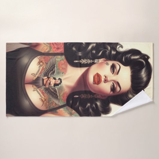 Old School Tattoo Girl Badhanddoek (Badhanddoek)