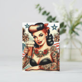 Old School Tattoo Girl Briefkaart (Staand voorkant)