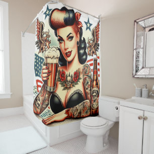 Old School Tattoo Girl Douchegordijn