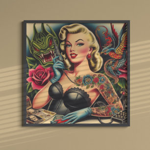 Old School Tattoo Girl Poster