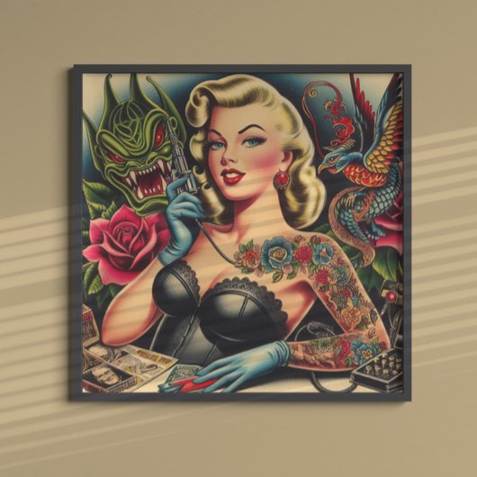 Old School Tattoo Girl Poster