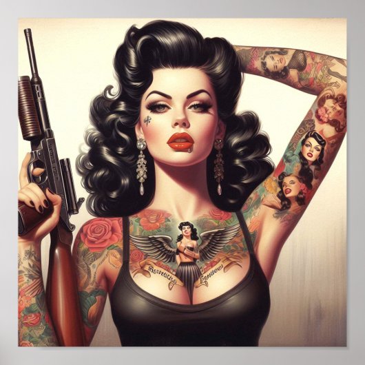 Old School Tattoo Girl Poster (Voorkant)