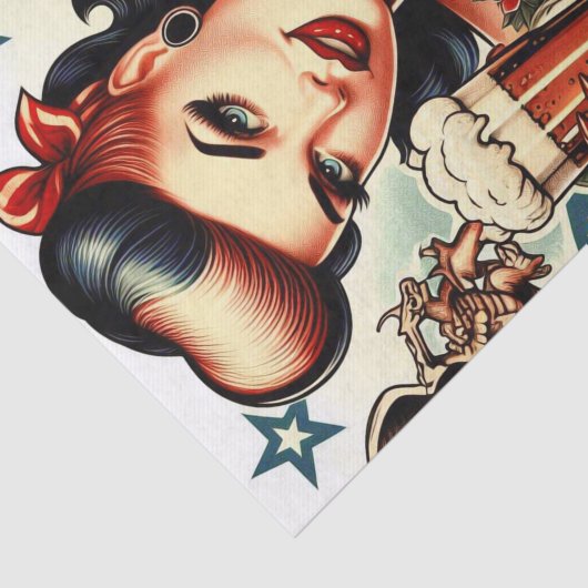 Old School Tattoo Girl Tissuepapier (Detail)