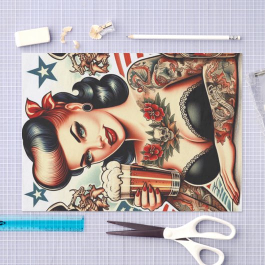 Old School Tattoo Girl Tissuepapier (Craft)