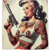 Old School Tattoo Hot Girl Douchegordijn (Voorkant)