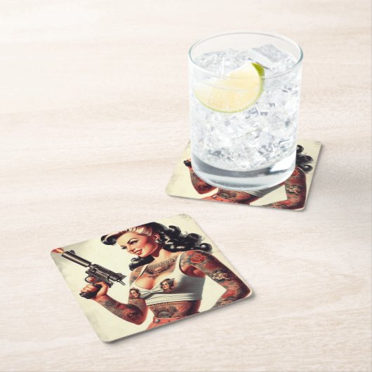 Old School Tattoo Hot Girl Kartonnen Onderzetters (Insitu)