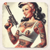 Old School Tattoo Hot Girl Kartonnen Onderzetters (Voorkant)