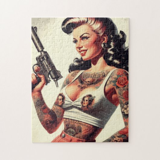 Old School Tattoo Hot Girl Legpuzzel (Verticaal)
