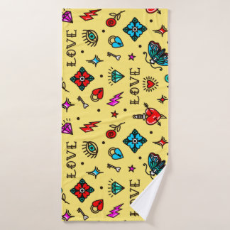 Old School Tattoo Love Pattern Badhanddoek