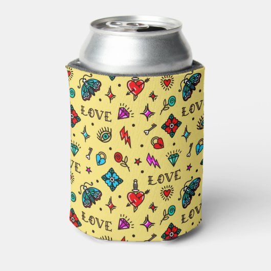 Old School Tattoo Love Pattern Blikjeskoeler (Blikje Achterkant)