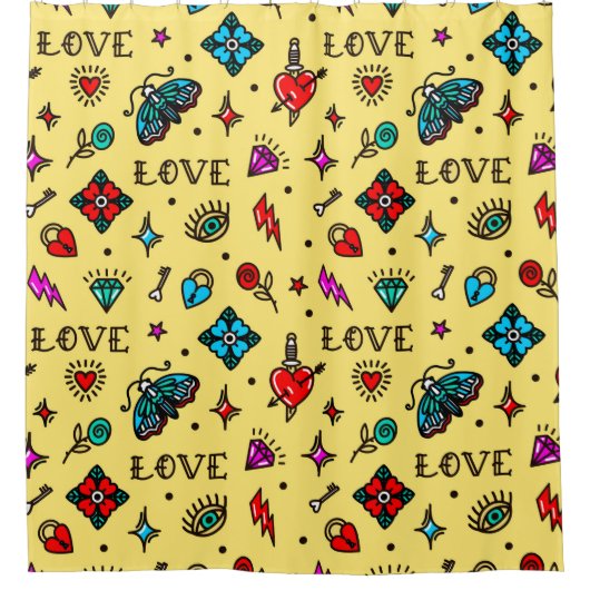 Old School Tattoo Love Pattern Douchegordijn (Voorkant)