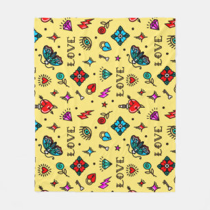 Old School Tattoo Love Pattern Fleece Deken