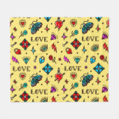 Old School Tattoo Love Pattern Fleece Deken (Voorkant (Horizontaal))