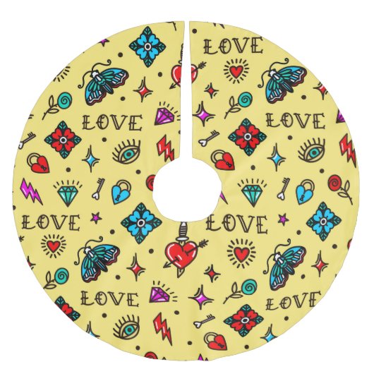 Old School Tattoo Love Pattern Kerstboom Rok (Voorkant)