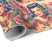 old school Tattoo meisjes Cadeaupapier (Rol Hoek)