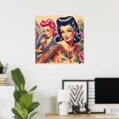 old school Tattoo meisjes Poster (Thuiskantoor)