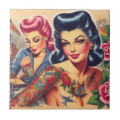 old school Tattoo meisjes Tegeltje (Voorkant)