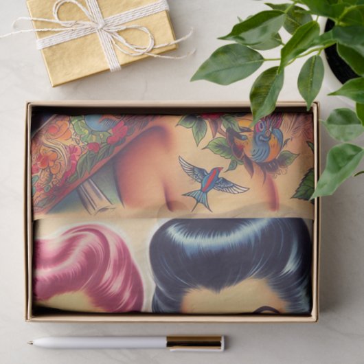  old school Tattoo meisjes Tissuepapier (Geschenk)