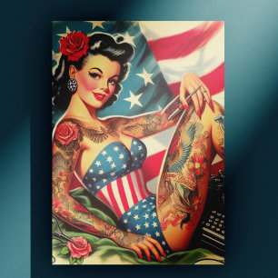 Old School Tattoo Pin Up Briefkaart