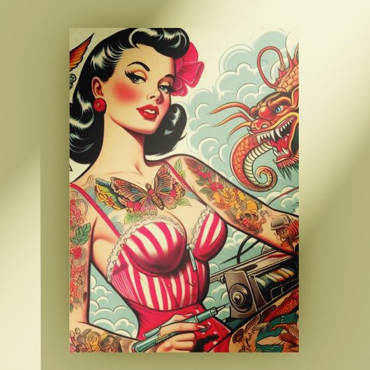 Old School Tattoo Pin-up Briefkaart