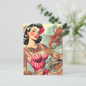 Old School Tattoo Pin-up Briefkaart (Staand voorkant)