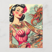 Old School Tattoo Pin-up Briefkaart (Voorkant)