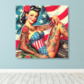 Old School Tattoo Pin Up Canvas Afdruk (Insitu (Houten vloer))