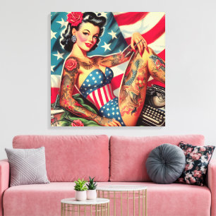 Old School Tattoo Pin Up Canvas Afdruk