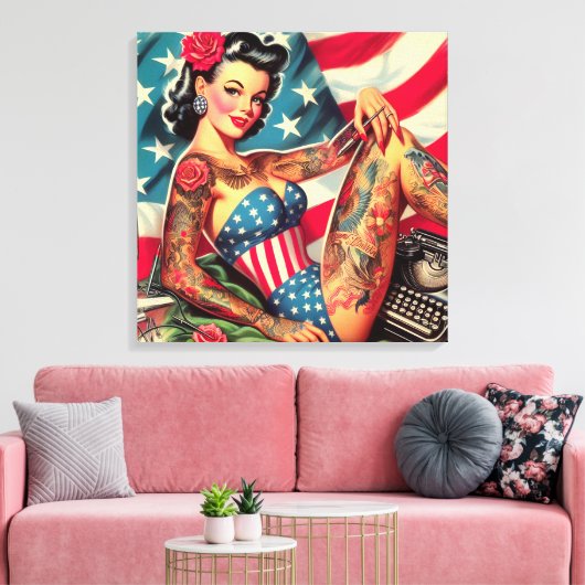 Old School Tattoo Pin Up Canvas Afdruk (Insitu (Woonkamer))