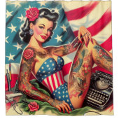  Old School Tattoo Pin Up Douchegordijn (Voorkant)