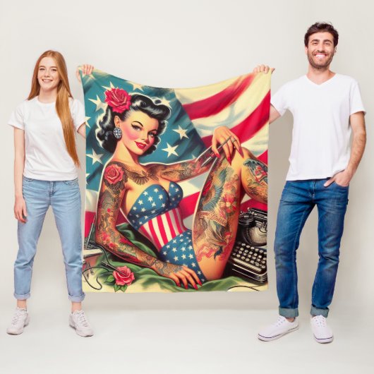 Old School Tattoo Pin Up Fleece Deken (In situ)