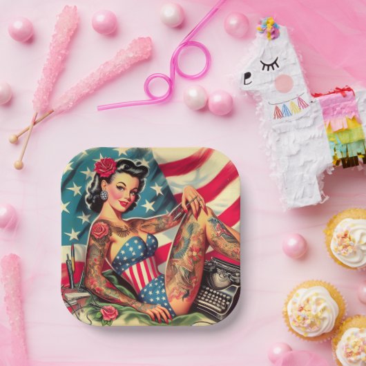  Old School Tattoo Pin Up Papieren Bordje (Feest)