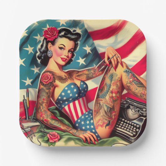  Old School Tattoo Pin Up Papieren Bordje (Voorkant)