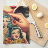 Old School Tattoo Pin-up Theedoek (Quarter Fold)