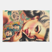 Old School Tattoo Pin-up Theedoek (Horizontaal)