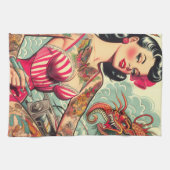 Old School Tattoo Pin-up Theedoek (Horizontaal)