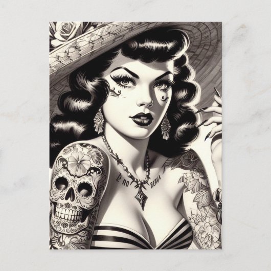 Old School Tattoo Pinup Briefkaart (Voorkant)