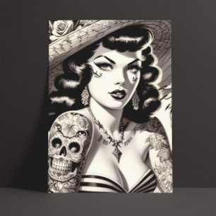 Old School Tattoo Pinup Briefkaart