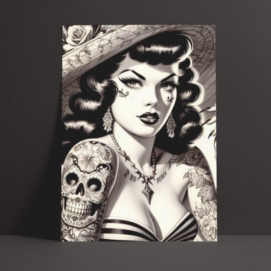 Old School Tattoo Pinup Briefkaart
