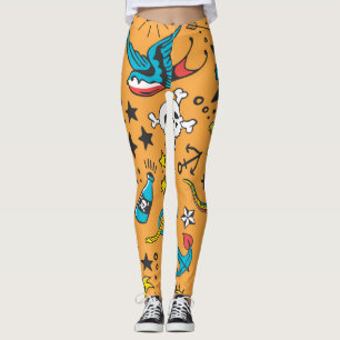 Old School Tattoo: Schattige naadloos Leggings