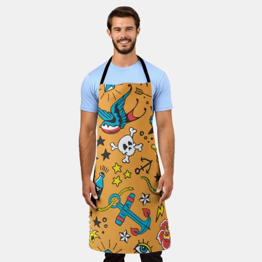 Old School Tattoo: Schattige naadloos Schort (Gedragen)