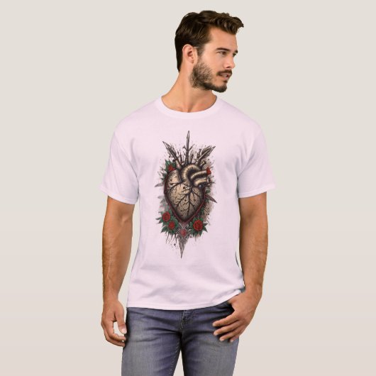 Old School Tattoo-stijl hart T-shirt (Voorkant volledig)