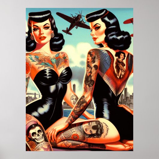 Old School Tatttooed Pin-up Poster (Voorkant)