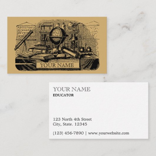  "Old School" Teacher Sjabloon Visitekaartje (Voorkant / Achterkant)