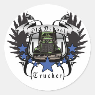 Old School Trucker Ronde Sticker
