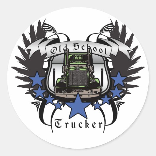 Old School Trucker Ronde Sticker (Voorkant)