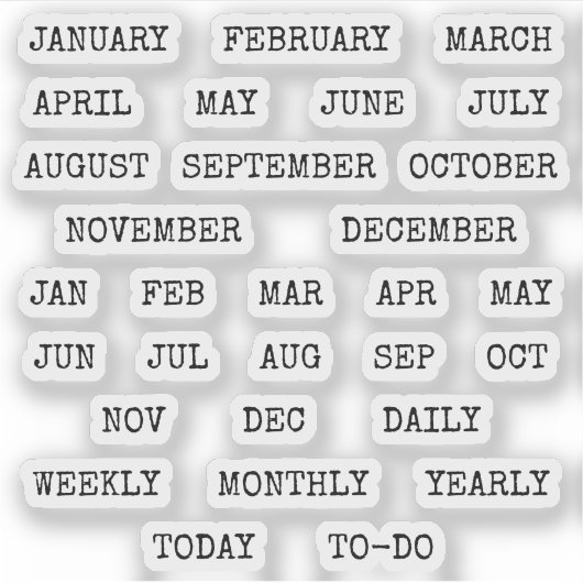 Old Script Monthly  Index Tabs Tab Binder Divider Sticker (Voorkant)