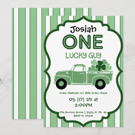 Old Shamrock Truck Eerste Verjaardag Uitnodiging (Voorkant / Achterkant)