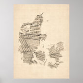 Old Sheet Music Map of Denemarken Poster (Voorkant)
