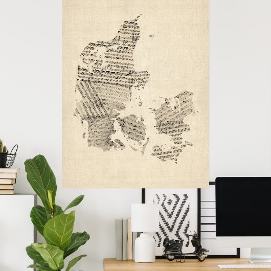Old Sheet Music Map of Denemarken Poster (Thuiskantoor)